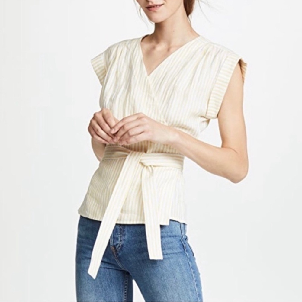 Frame line  Cream Striped Wrap Blouse